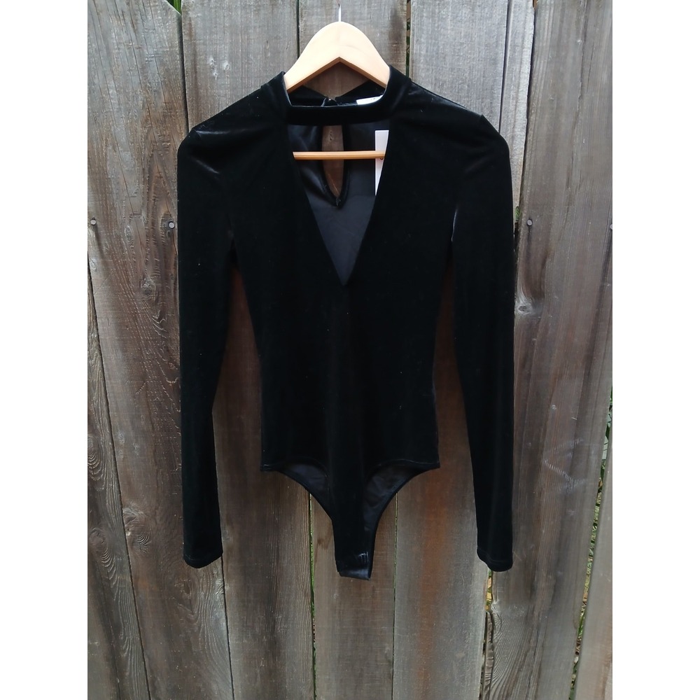 New Glamourous Tall  Womens Long‎ Sleeve Peek-A-Boo Velvet Bodysuit Black 6